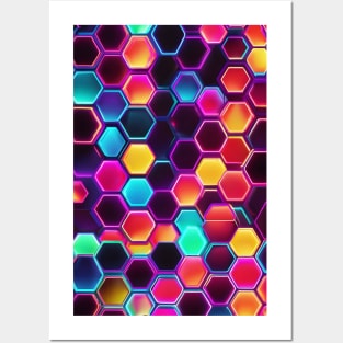 Neon hexagon pattern Posters and Art